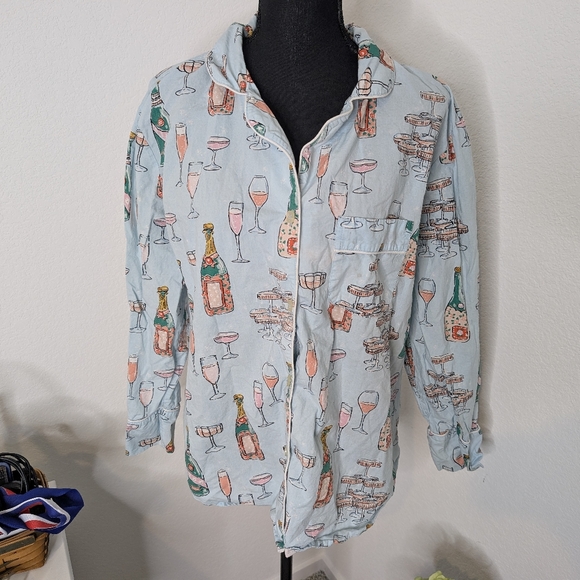 PRINTFRESH champagne tower long tall pajama set in blue - Picture 6 of 16